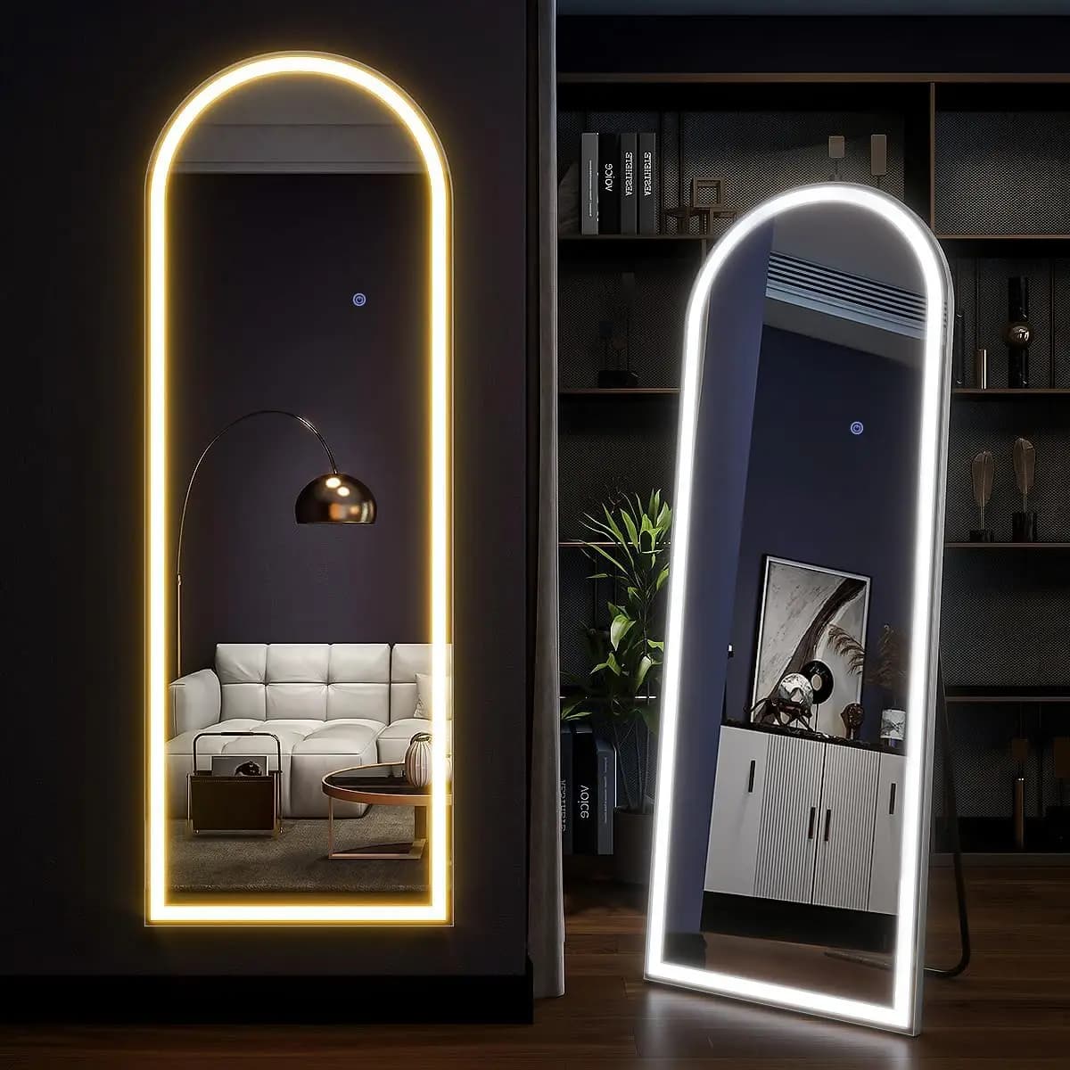 Miroir pleine longueur arqué 63 "x 20" avec lumières, miroir LED pleine longueur, miroir de sol écla
