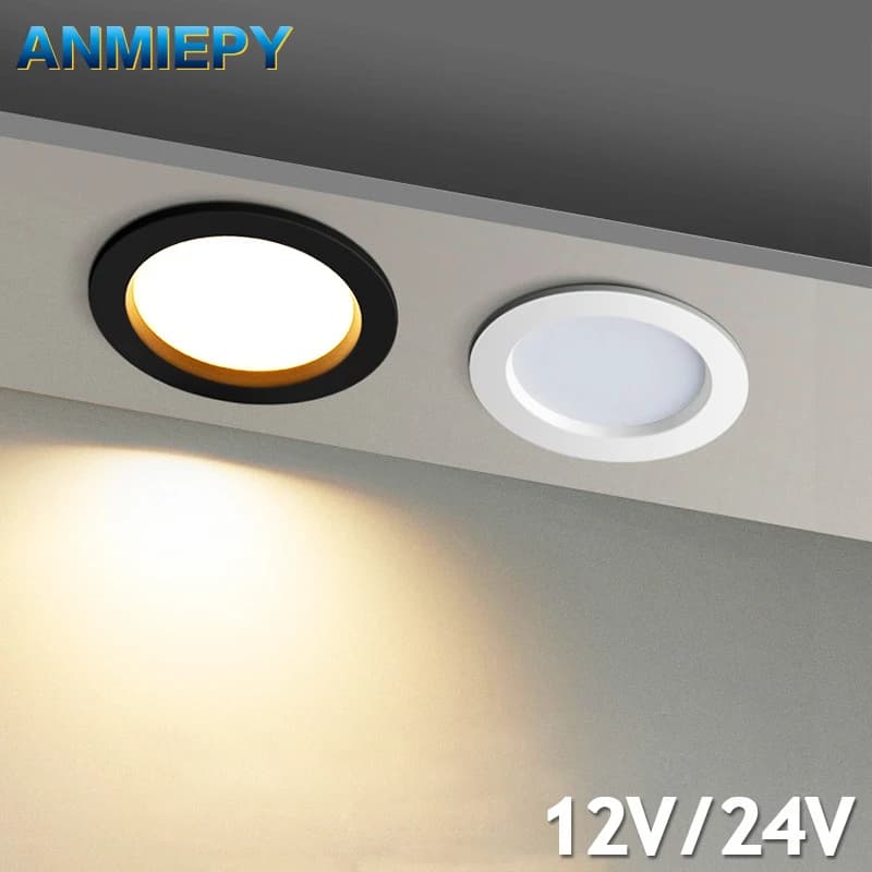 DC 12V LED Downlight plafonnier 24V projecteur 3W 5W 7W 9W 12W Grille encastrée Ultra-mince tension 