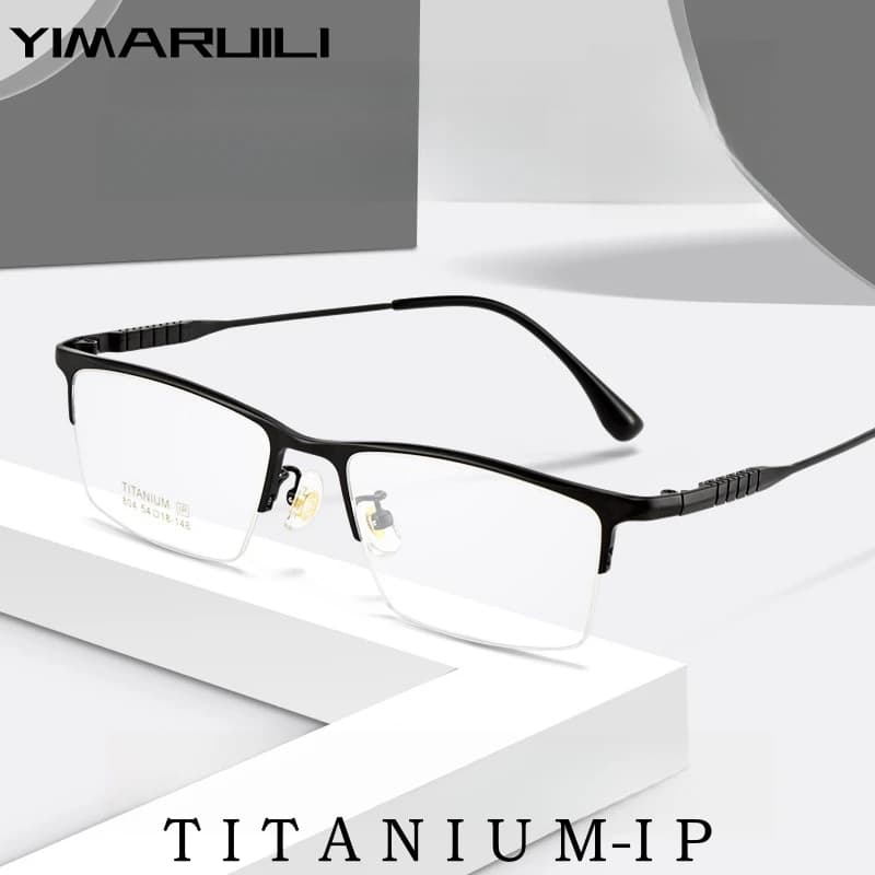 YIMARUILI-Lunettes optiques carrées ultra-légères pour hommes, demi-monture, titane pur, rétro, affa
