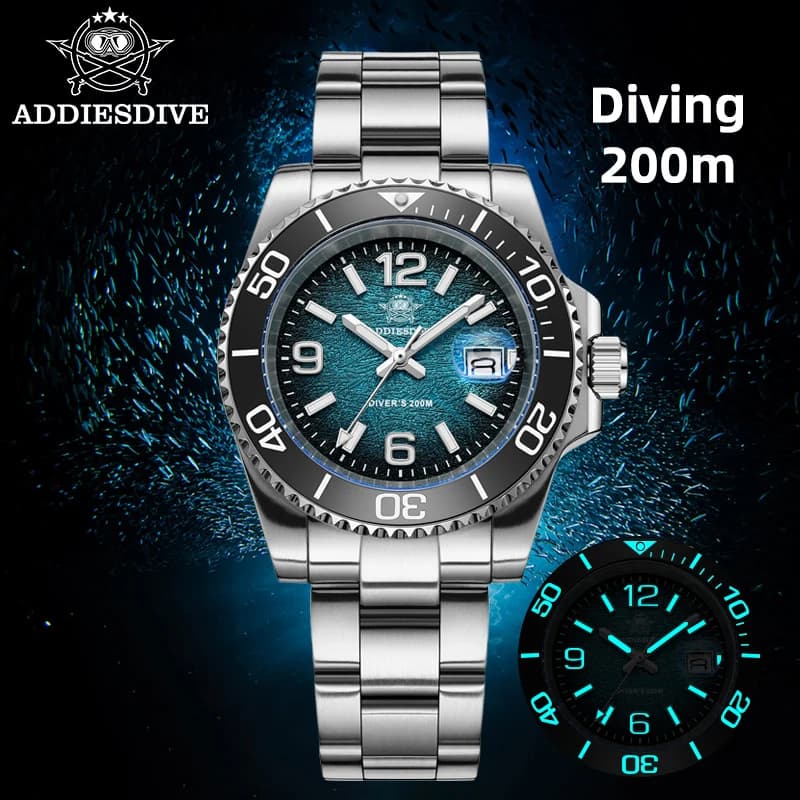 ADDIESDIVE 41mm montre de plongée pour hommes AD2513 200m étanche en acier inoxydable 316L montre-br