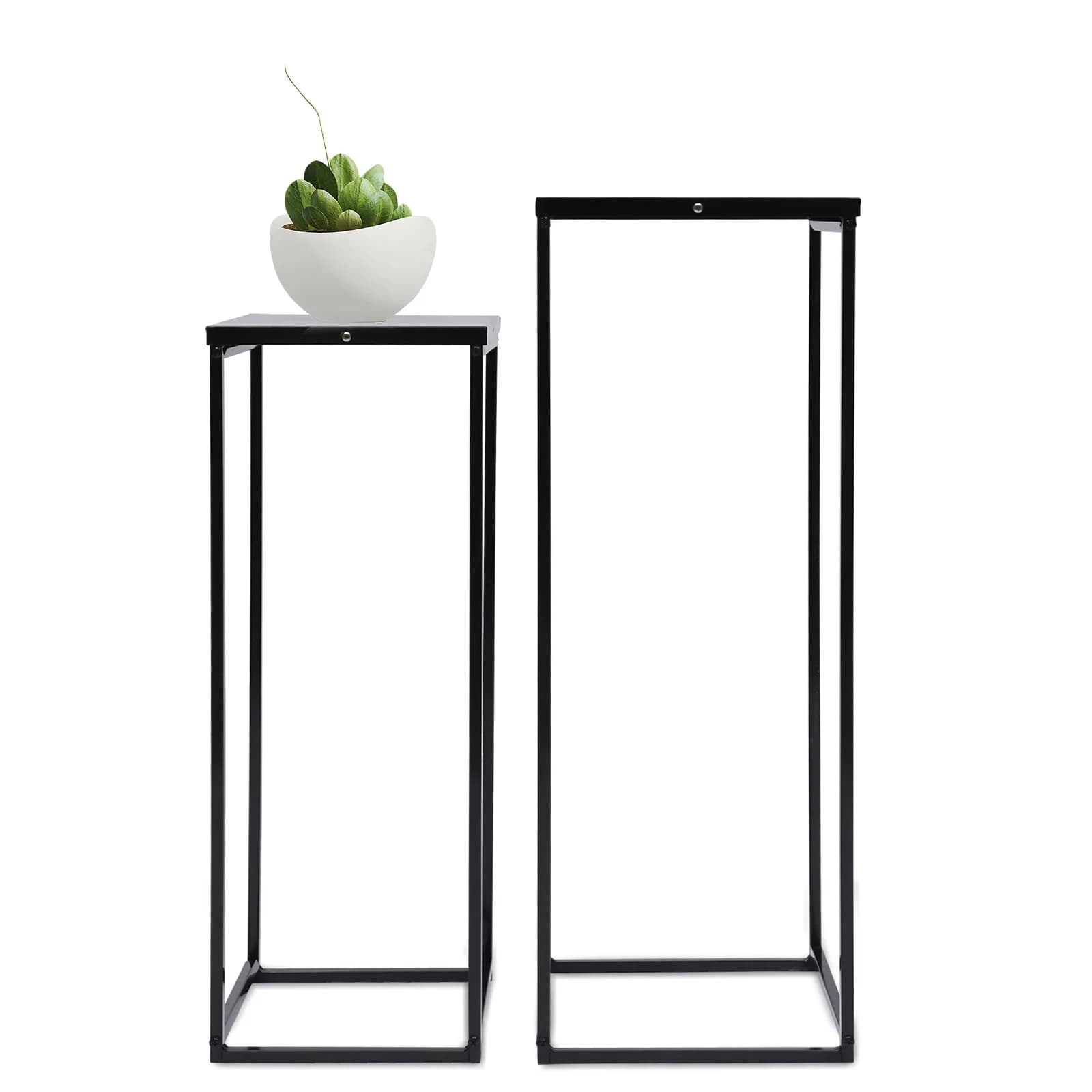 Support pour plantes noir, 2 pièces, carré en métal, support Durable pour fleurs, Patio, jardin, déc