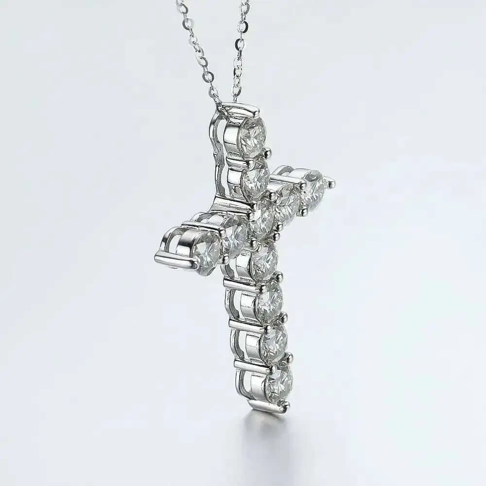 Pendentif croix Moissanite complet, chaîne originale en argent Sterling plaqué or blanc, collier fin