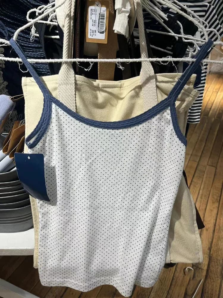 Camisole courte à pois à œillets pour femmes, haut court en fibre de coton, patchwork vintage, dente