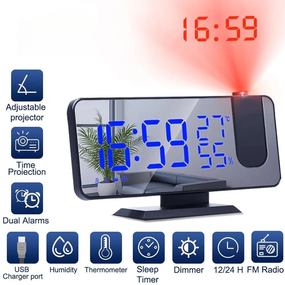 Réveils à Projection numérique LED, projecteur de plafond électronique USB, réveil avec Radio FM pou