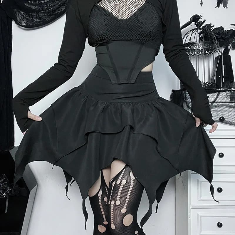Mini-jupe courte froncée à volants pour femmes, jupes irrégulières punk gothiques, robe de proximité