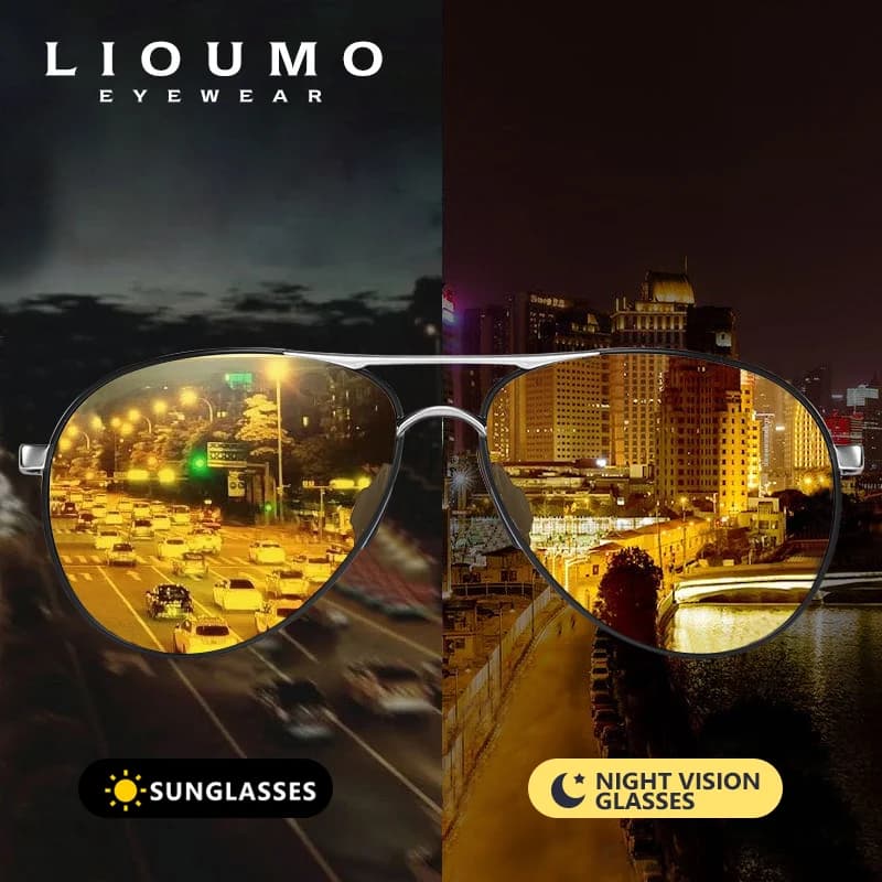 LIOUMO Top qualité luxe Design pilote lunettes de soleil photochromique polarisé Vision nocturne con