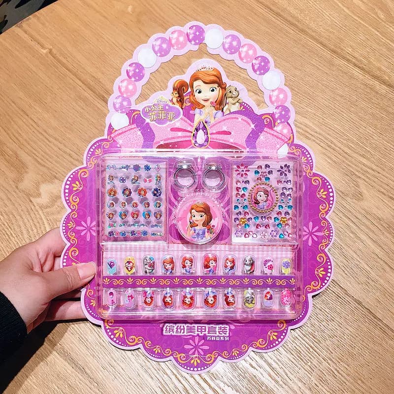 Ensemble d'autocollants pour ongles Disney pour enfants, déguisement de princesse Elsa, mignons Kawa