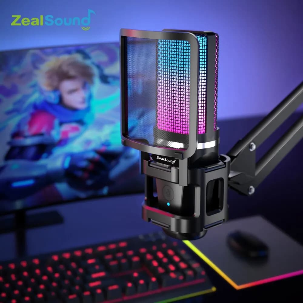 Zealsound-Microphone statique RVB avec bras articulé, micro à condensateur USB avec trépied, adapté 