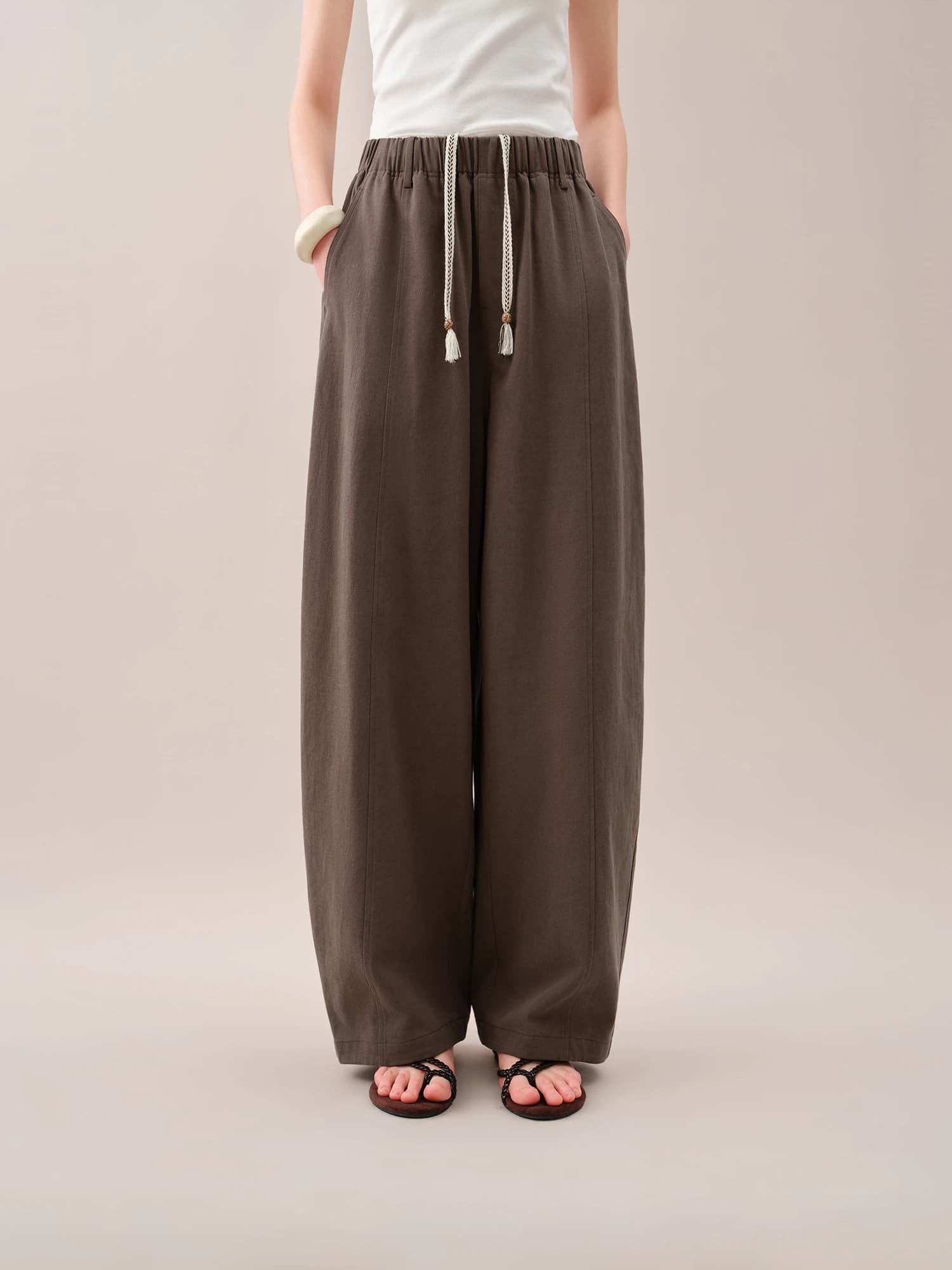 FSLE【Série Premium】Pantalon large décontracté pour femme, coupe ample, taille élastique, collection 