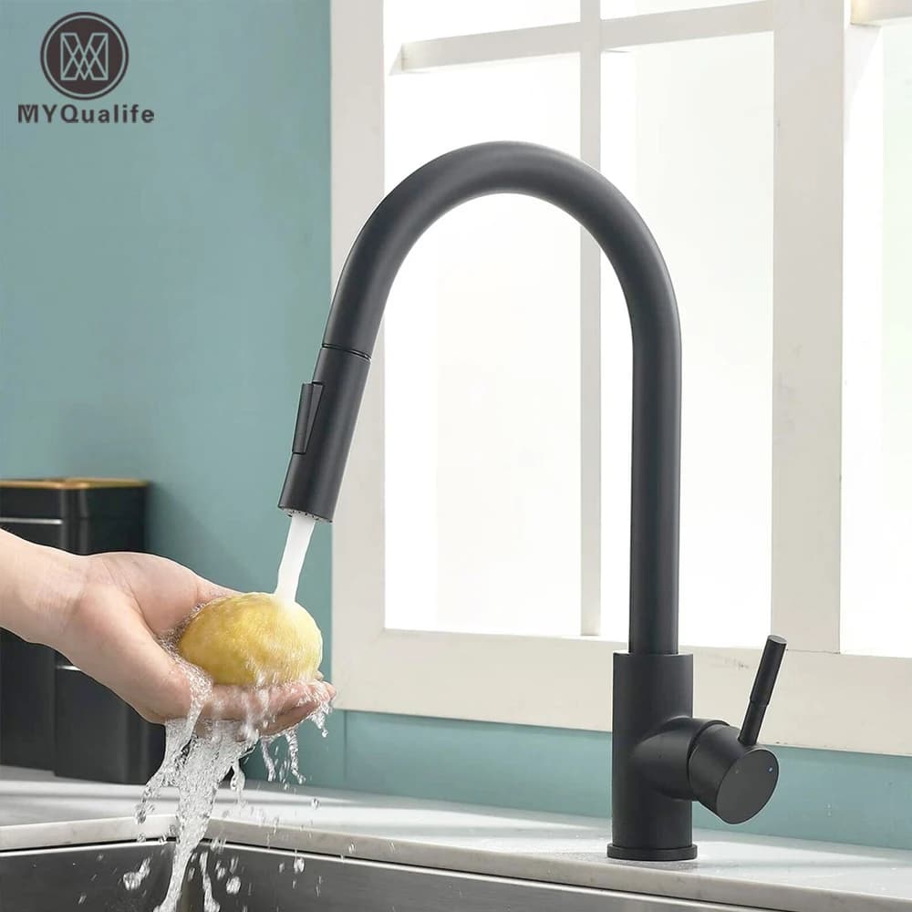 Robinet de cuisine noir à deux fonctions, mélangeur extractible à poignée unique, robinets d'eau cha