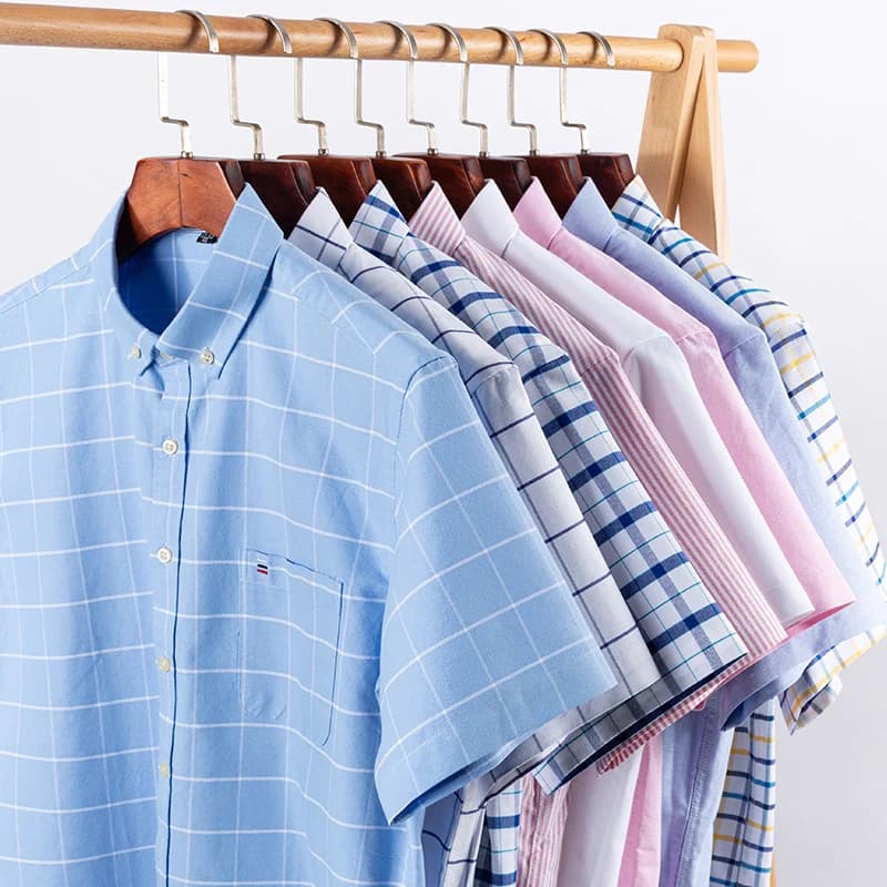 Chemises Oxford d'été 100% coton pour hommes, manches courtes, à carreaux, coupe régulière, douce, r