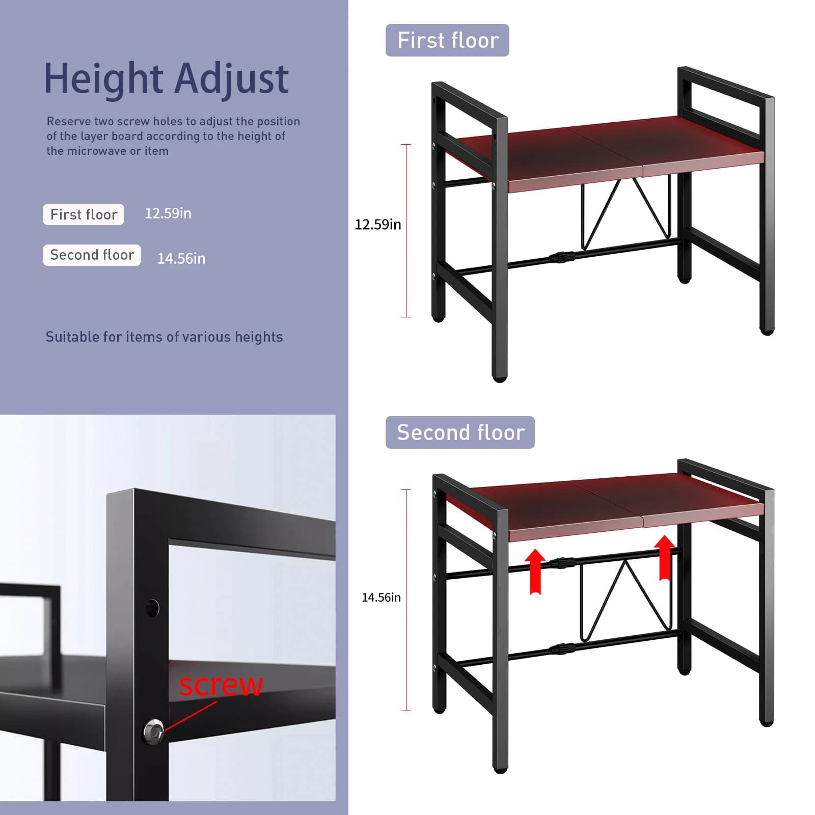 Organisateur d'étagère pour micro-ondes extensible 42-64cm, organisateur de comptoir pour micro-onde