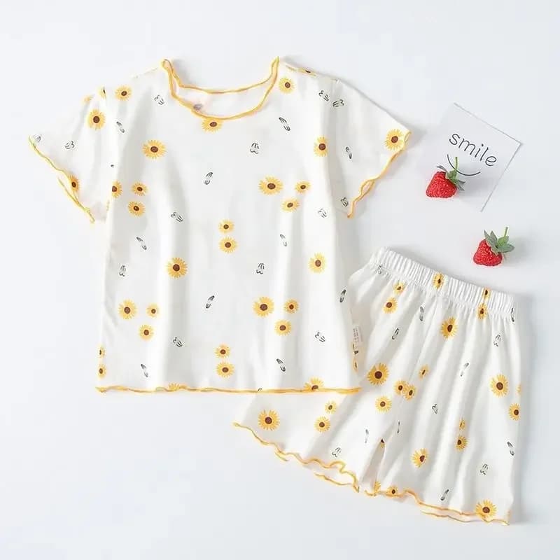 Ensemble pyjama d'été pour filles, imprimé fraises, short et t-shirt pêches roses, vêtements d'intér