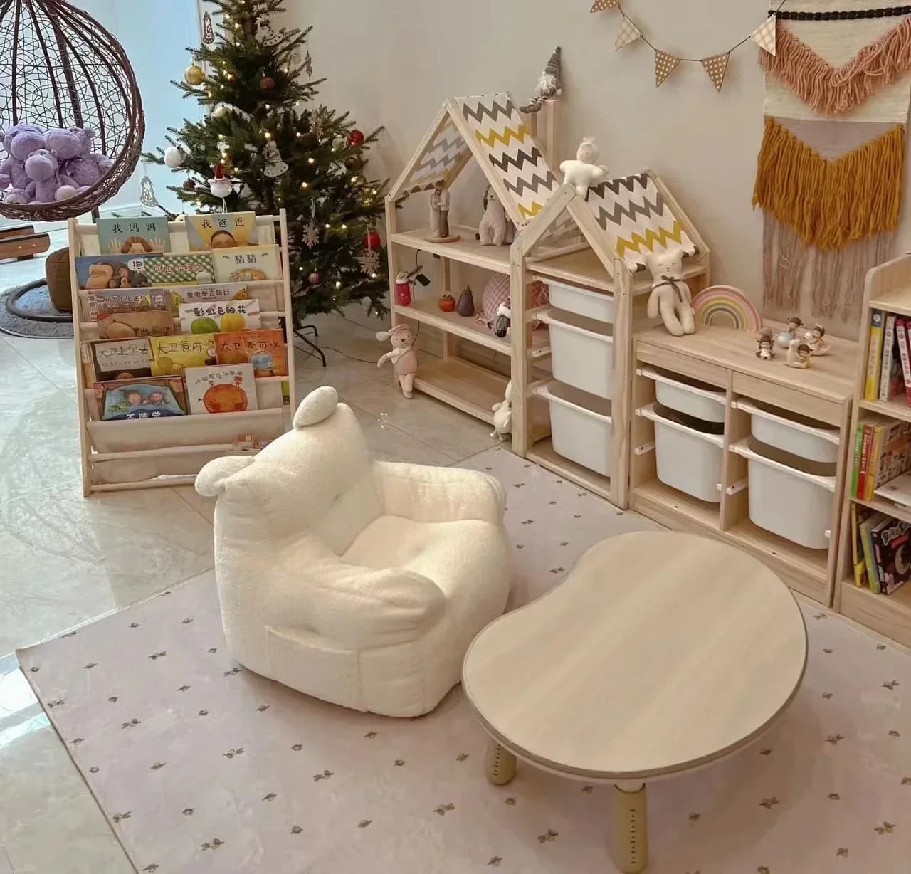 Canapé paresseux pour enfants – Tissu en coton et lin doux avec housse amovible et lavable, parfait 