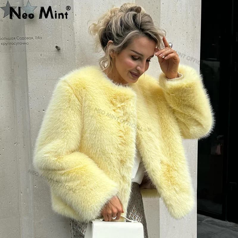 Neo Mint Cool Street Girls hiver mode moelleux fourrure de renard veste femmes décontracté col rond 