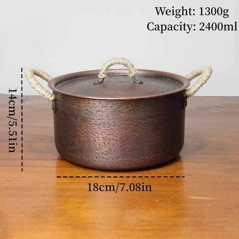 Marmite en cuivre vintage, marmite chaude fabriquée à la main, ustensile de cuisson pour faire bouil