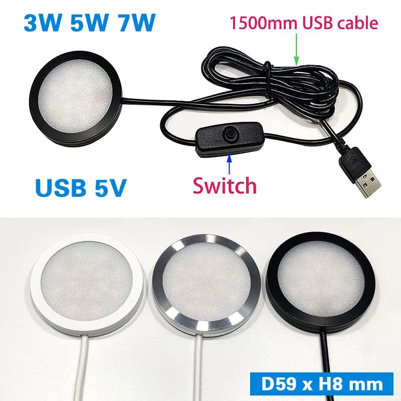 Projecteur LED USB 5V, Mini lampe d'armoire Ultra-mince avec interrupteur 3w 5w 7w, affichage de bij