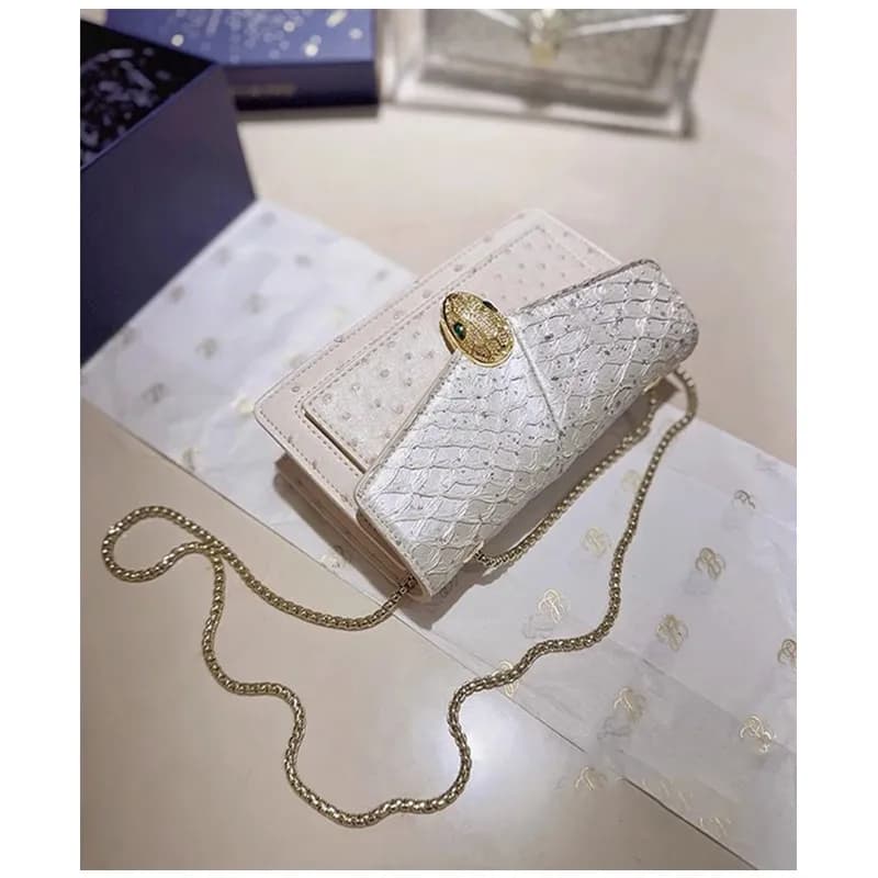 Sac à chaîne en cuir véritable pour femme, motif autruche tête de serpent, mini sac carré exquis à p