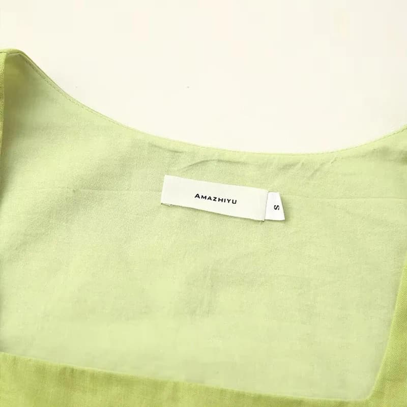 Haut court 100 % lin blanc, col carré vintage, sans manches, style streetwear, vert, collection été 