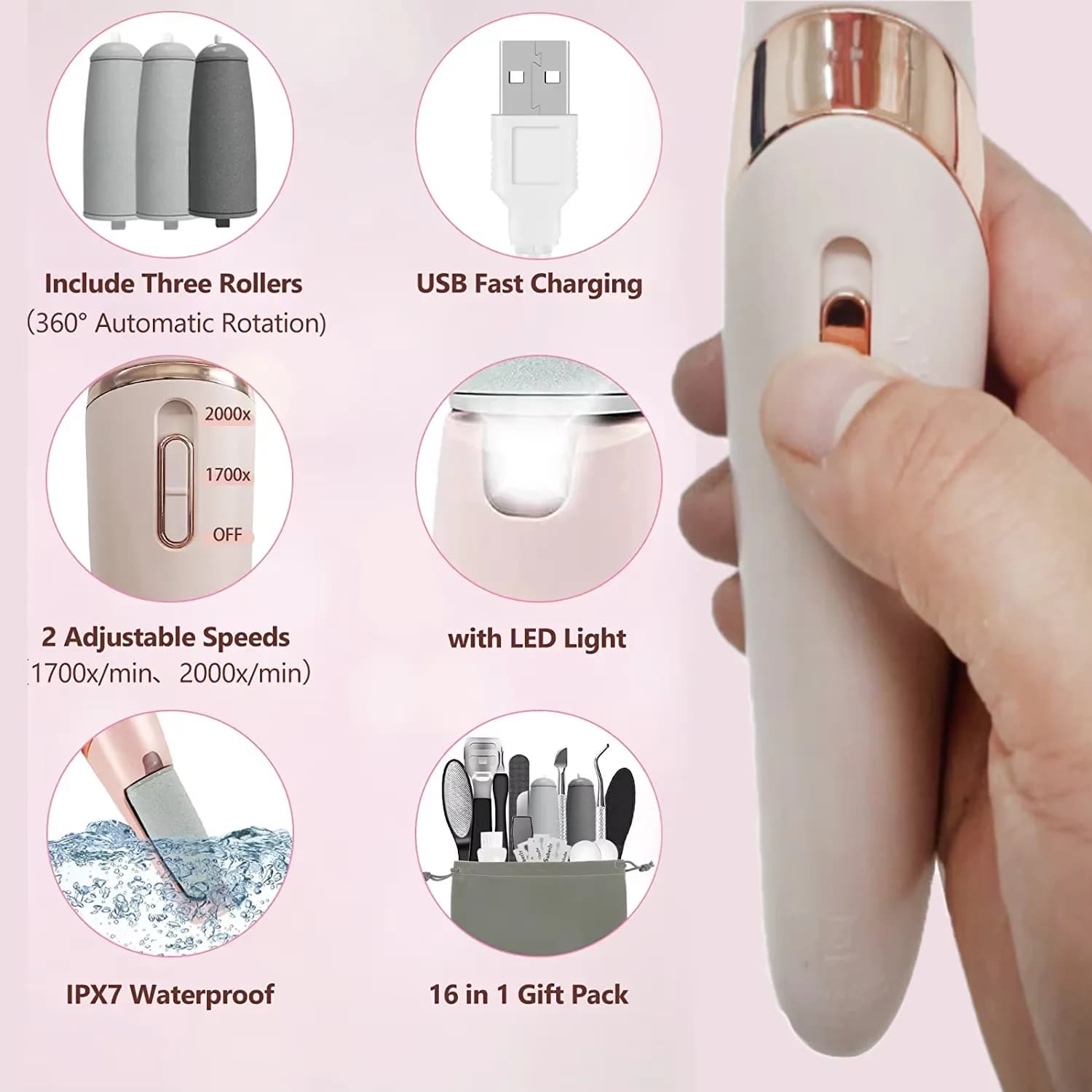 Lime Électrique Rechargeable pour les Pieds, Appareil de Pédicure, Dissolvant de Callosités, Outils 