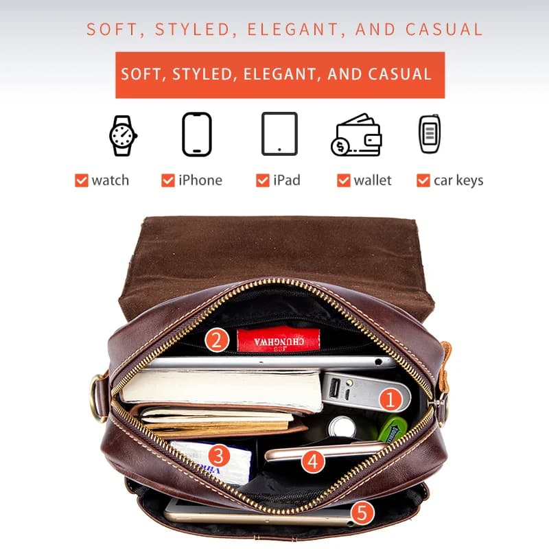 BULLCAPTAIN Sac à bandoulière en cuir pour hommes, sac à bandoulière d'affaires rétro, sac à main dé