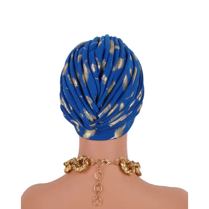 Turban Africain à Plumes Dorées pour Femme, Bonnet à Tête Ronde à Volants, Écharpe de Sauna Musulman