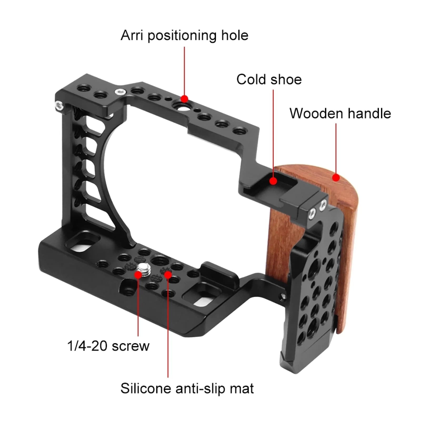 PULUZ pour Sony A6400 / A6300 / A6100 / A6000 poignée en bois plate-forme stabilisatrice de Cage de 