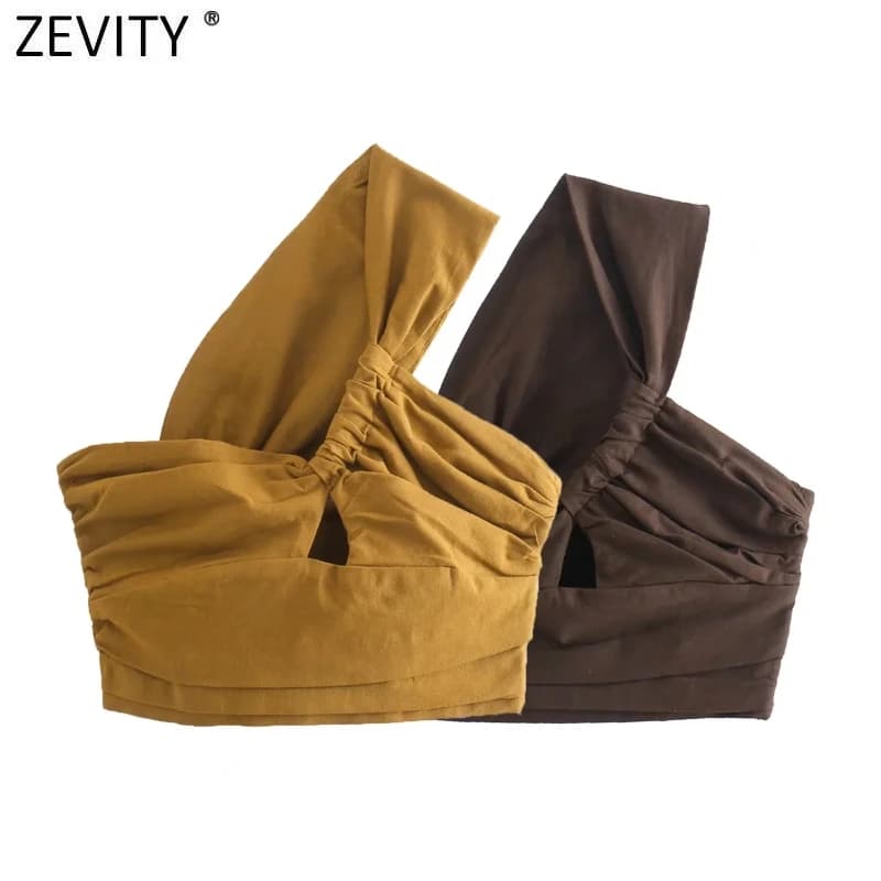 Zevity-Chemisier à Smocks en Lin Noué pour Femme, Chemise Courte Chic Plissée avec Fermeture Éclair 
