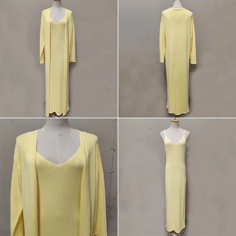 Tuularose femmes robe longue 2 pièces solide tricoté Spaghetti sangle robe à manches longues Cardiga