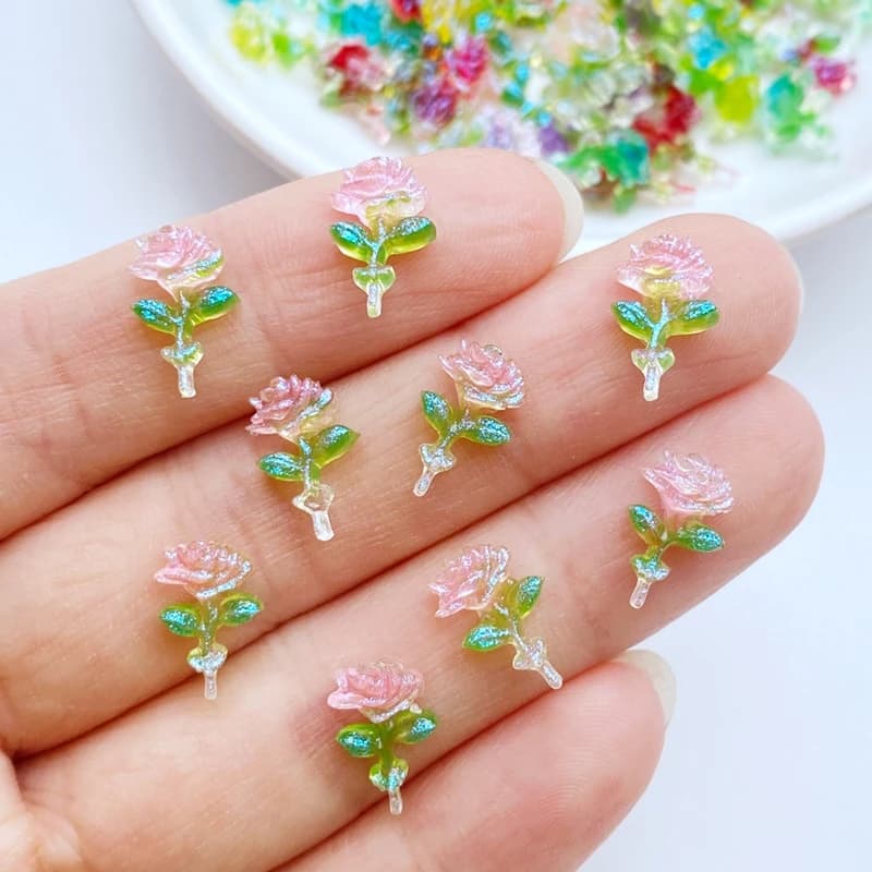 100 pièces nouveau mignon Mini 7*11mm Roses brillantes dos plat résine Cabochons Scrapbooking bijoux