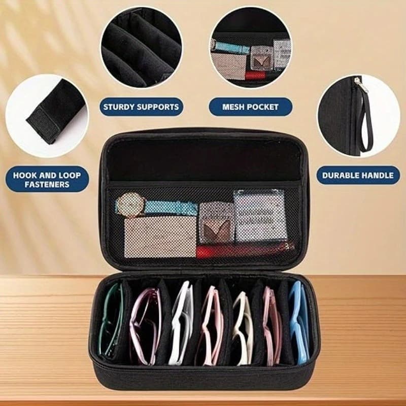Boîte de rangement pour lunettes réglable à 6/7 compartiments |   Organisateur de lunettes portable 