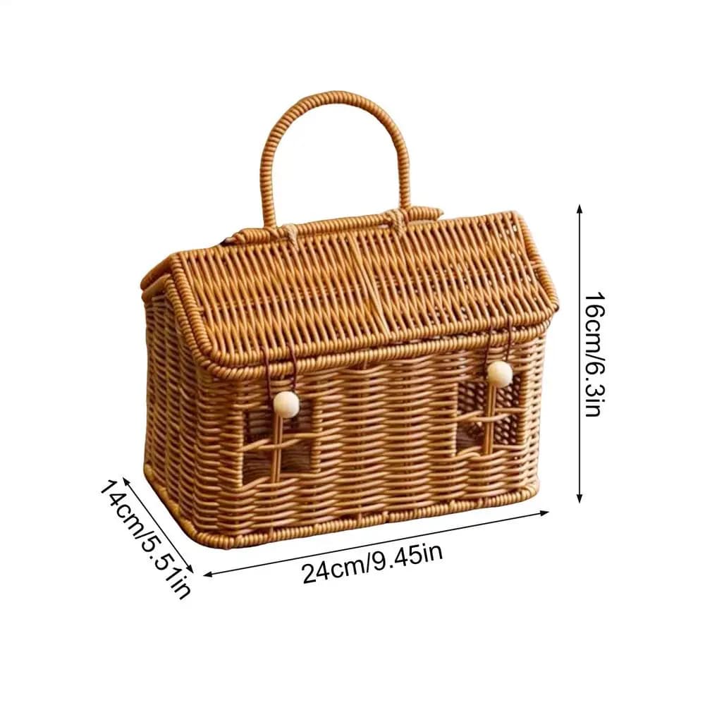 Panier en forme de maison en Imitation rotin 24x14x16cm, avec poignée de couvercle, organisateur d'é