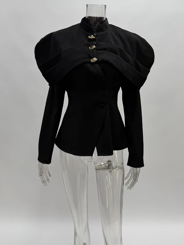 Trendix noir élégant Blazer pour femmes 2025 automne mode boutons dorés Patchwork veste manteau fête