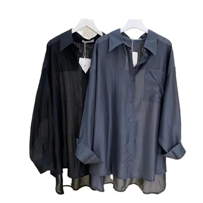 Lyocell-Chemisier en soie vintage pour femme, léger, crème solaire, chic, confortable, manches longu