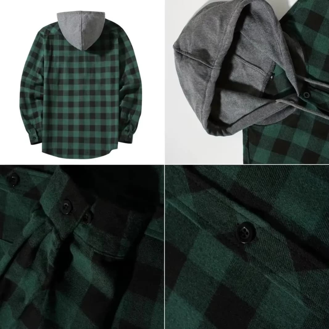 Hommes d'affaires printemps et automne Patchwork Plaid boucle décontractée à capuche à manches longu