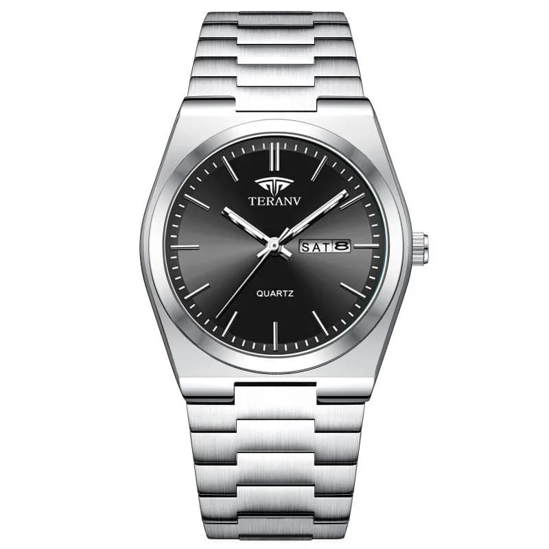 Montre pour hommes, montre à quartz de mode avec calendrier mince en acier inoxydable