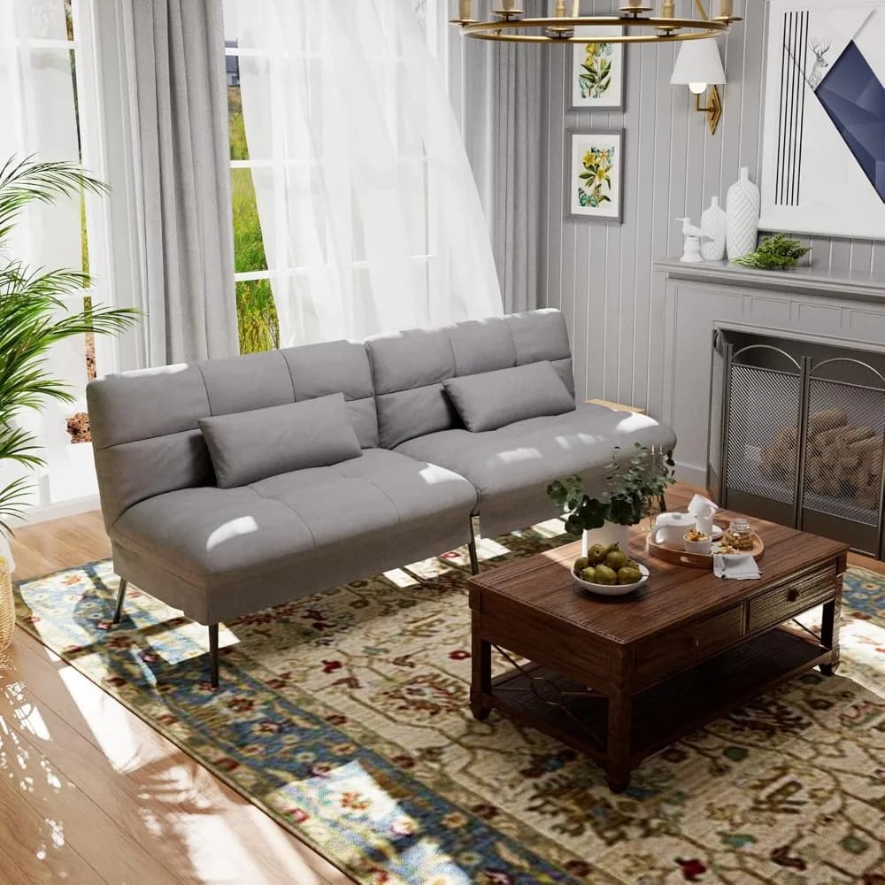 Canapé-lit convertible, canapé futon en tissu de 72 pouces avec dossier réglable, fauteuil inclinabl