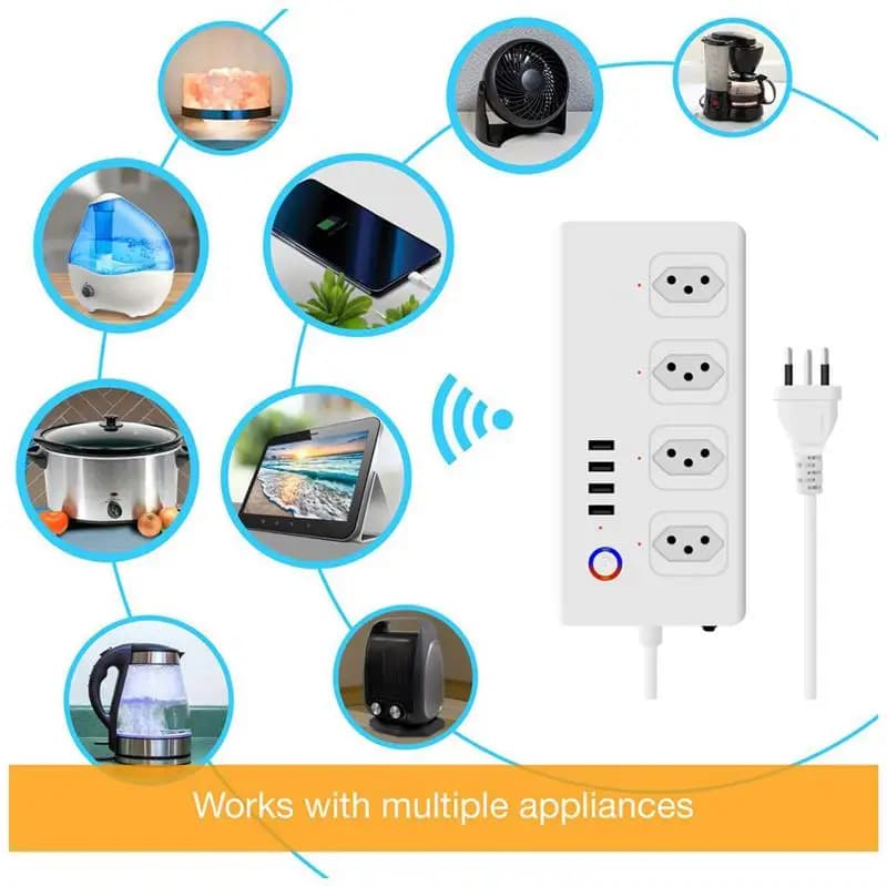 8 Ports WiFi Tuya Smart Brazil Power Plug 4 prises 4 USB Super Charing Sockets Alexa Google Accueil 
