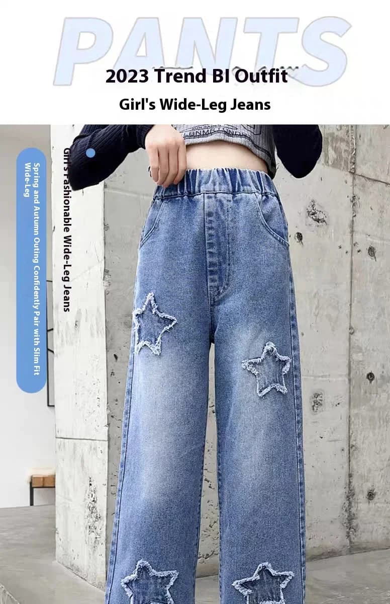 Pantalon en jean à jambes larges pour filles, Style d'automne, pantalon à jambes droites, coupe ampl