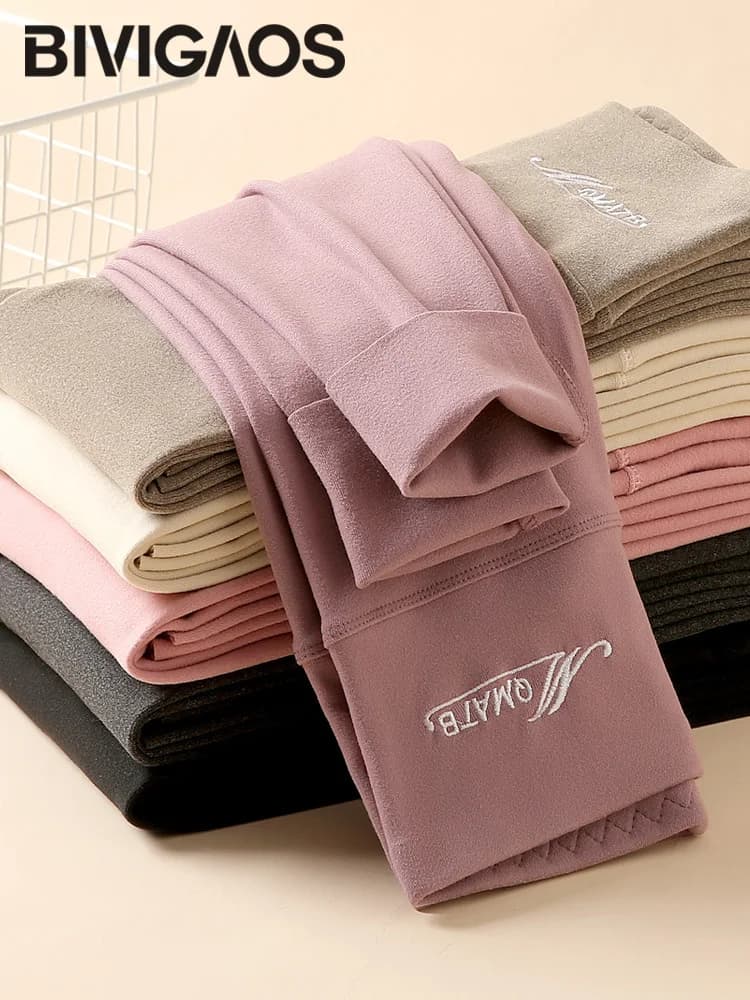 BIVIIncome OS-Leggings auto-chauffants taille haute brodés pour femmes, Caleçons longs thermiques, L