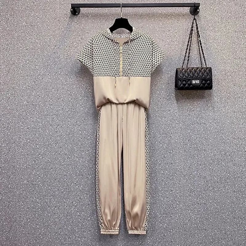 T-shirt à manches courtes et pantalon de survêtement pour femme, ensemble de sport, décontracté, amp