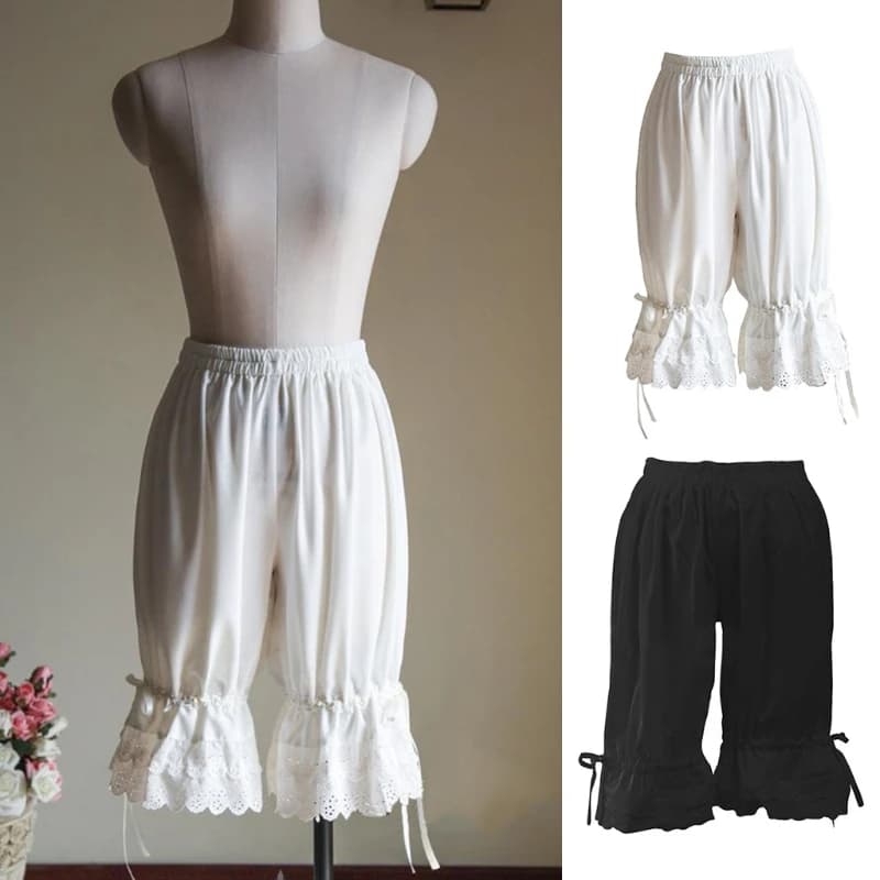 Pantalon bouffant Vintage en dentelle pour femmes, à volants, avec nœud lanterne, couleur unie, sous
