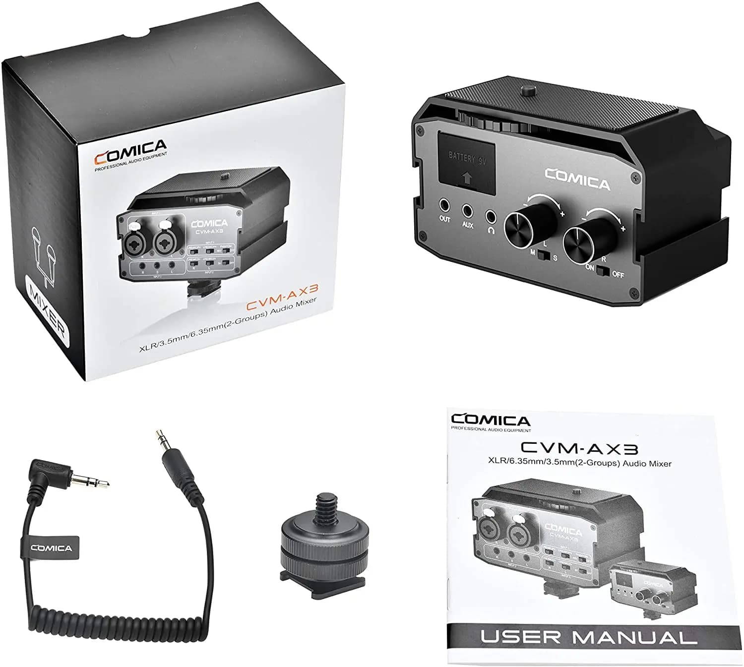 COMICA CVM-AX3 double XLR/6.35mm/3.5mm mélangeur Audio vidéo, mélangeur d'appareil photo pour appare