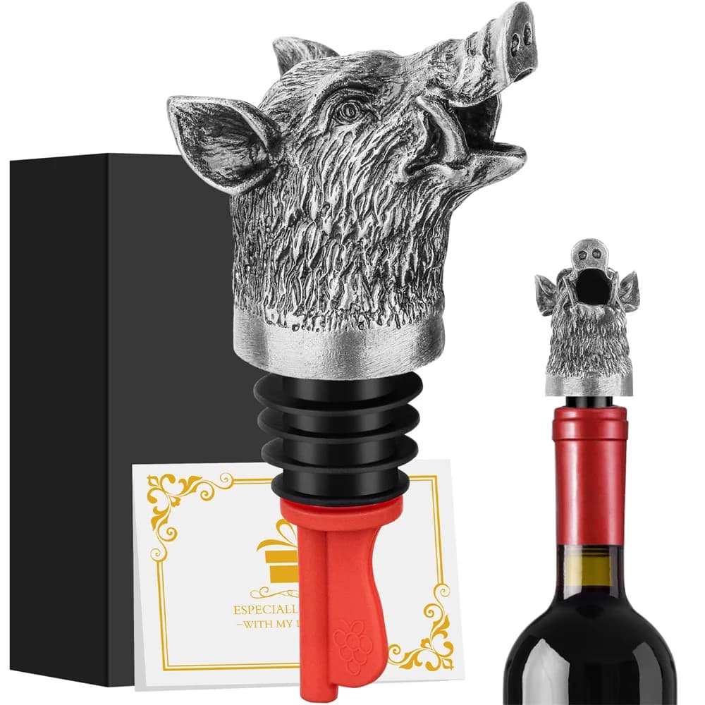 Tête de sanglier 2 en 1, verseur de vin, bouchons de bouteille, Bronze/gris noir, décor en métal, bo