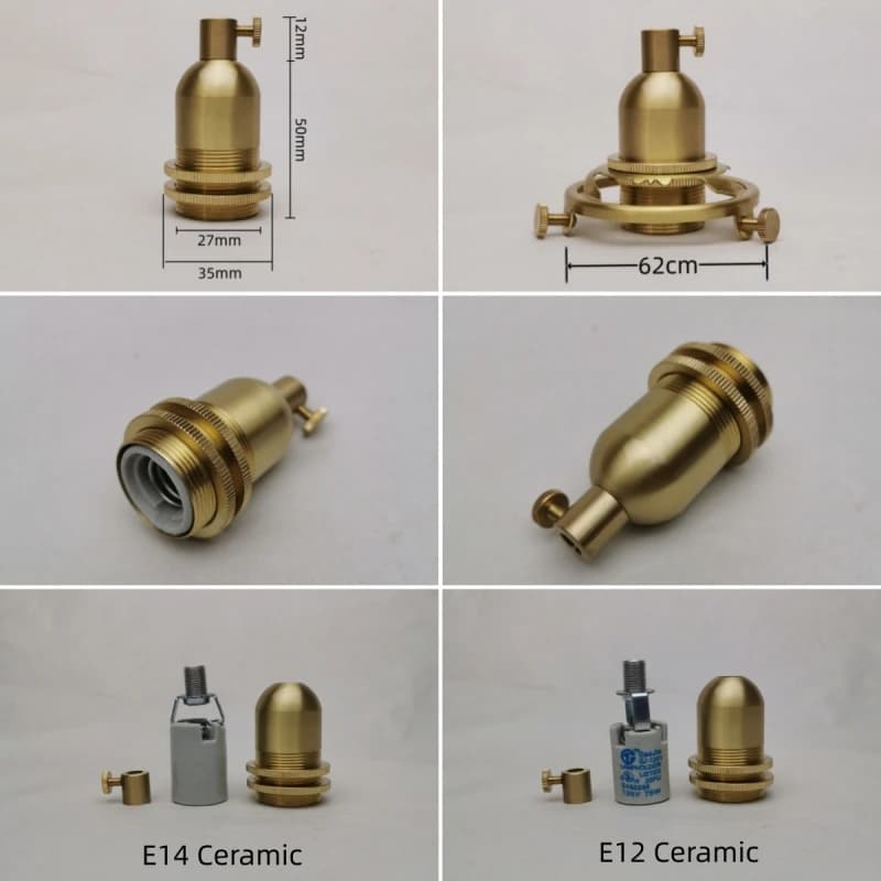 Douille de lampe en laiton spirale E14 E12 rétro, Base de plafonnier, accessoires en céramique tout 