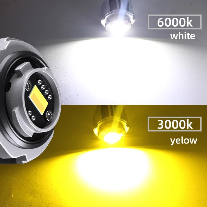 Ampoules LED antibrouillard pour voiture, 2 pièces, DRL, double couleur, blanc, jaune, avec ventilat