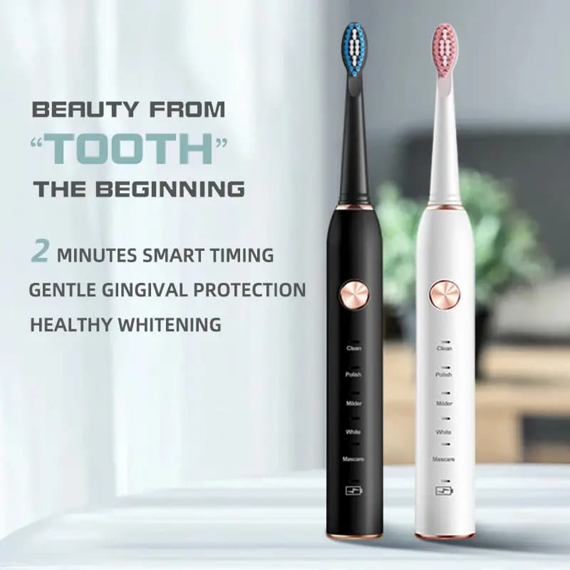 Jianpai-Brosse à dents électrique sonique pour homme et femme, noir et blanc, amoureux, 5 modes, cha