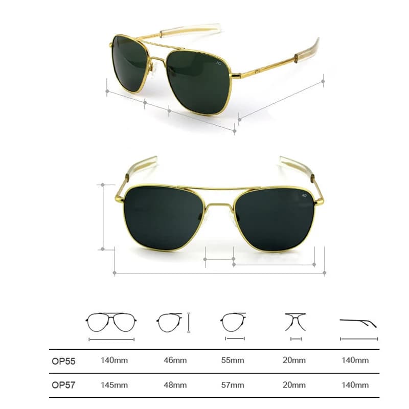 Lunettes de soleil pilote pour hommes, UV400, qualité supérieure, AO, miroir militaire de l'armée am