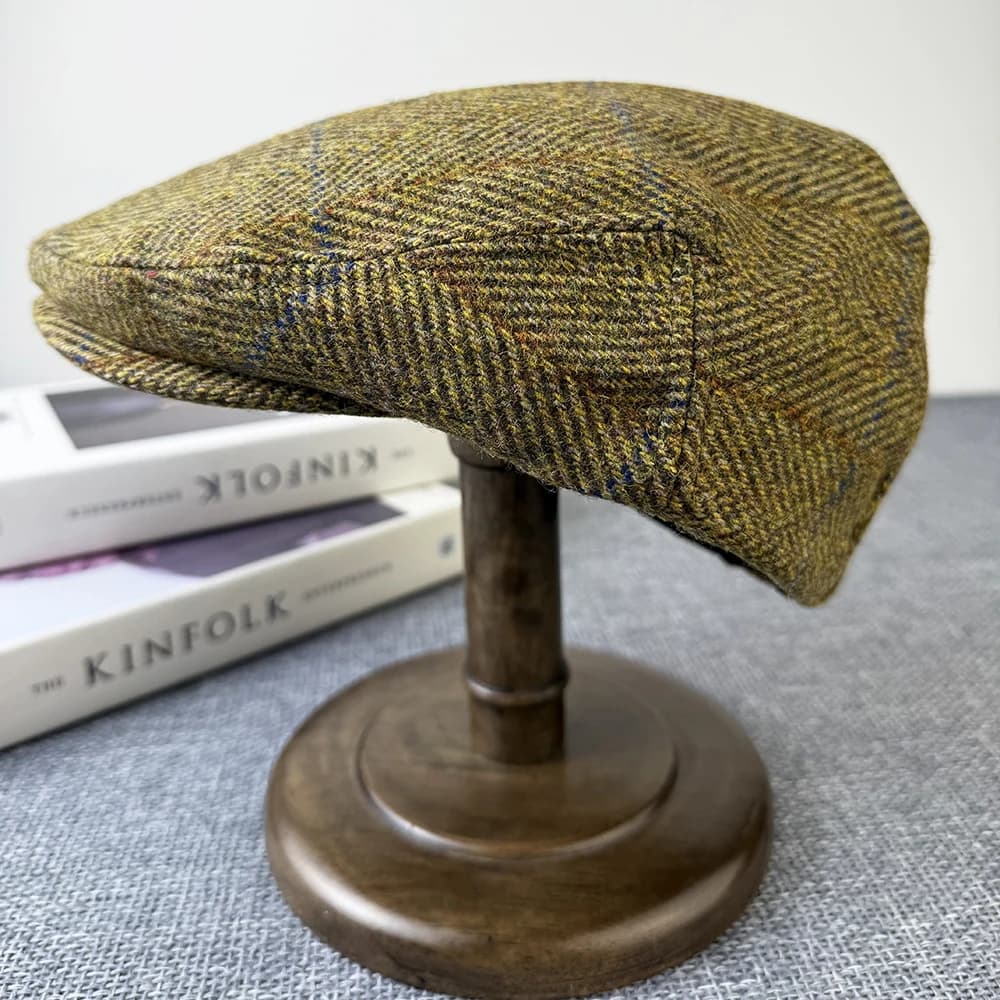 Bérets bleus rétro pour hommes, chapeau en laine de haute qualité, casquette plate à chevrons, chape