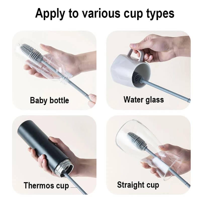 Brosse à biberons, Rotation à 360 degrés, brosses en Silicone à Long manche, outils de nettoyage de 